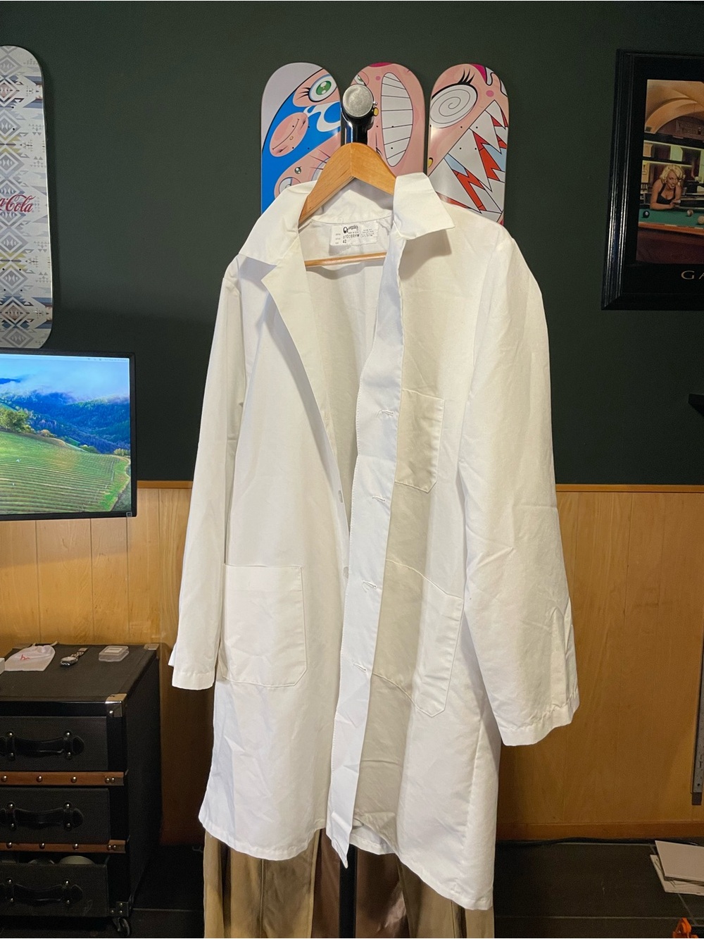 Men's White coat button down Oversized Long Shirt Jacket - Mens XL